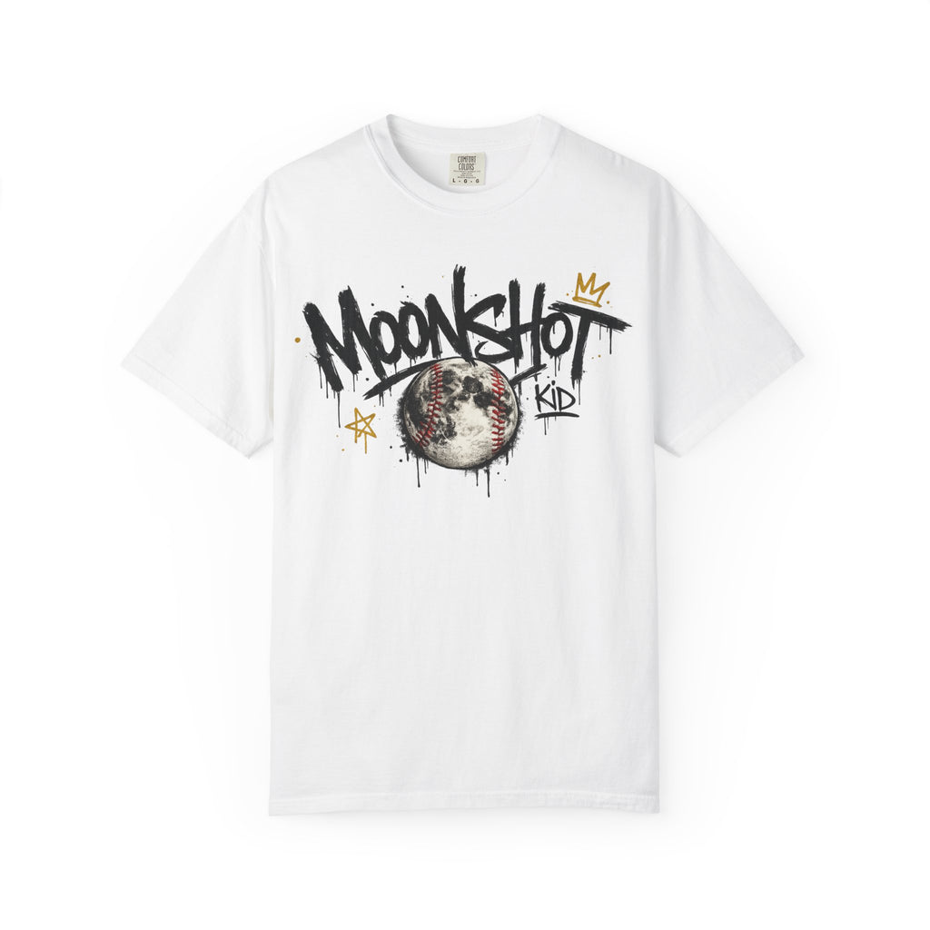 Moonshot Kid Graffiti Tee — DROP 001 | Streetwear Baseball Moon Graphic Shirt