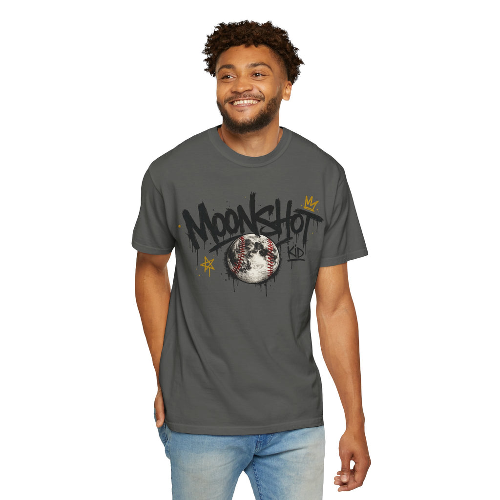 Moonshot Kid Graffiti Tee — DROP 001 | Streetwear Baseball Moon Graphic Shirt