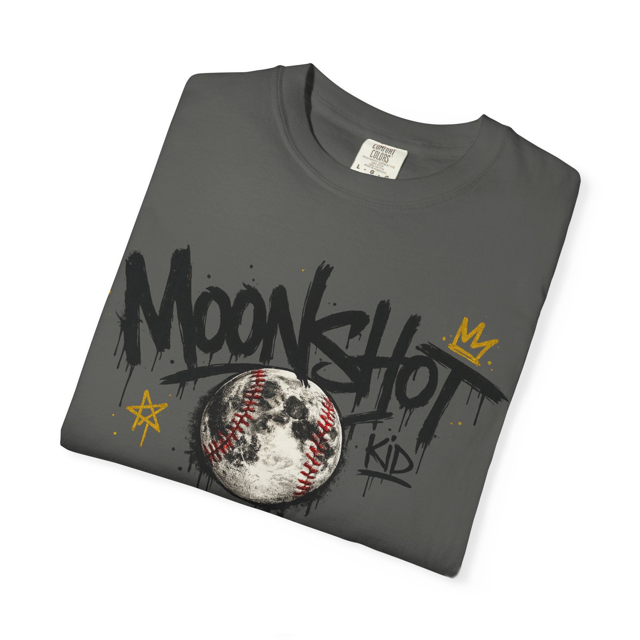Moonshot Kid Graffiti Tee — DROP 001 | Streetwear Baseball Moon Graphic Shirt