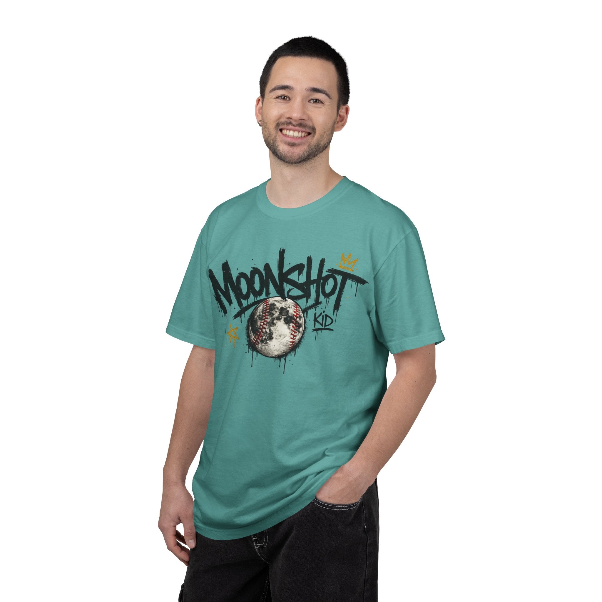 Moonshot Kid Graffiti Tee — DROP 001 | Streetwear Baseball Moon Graphic Shirt