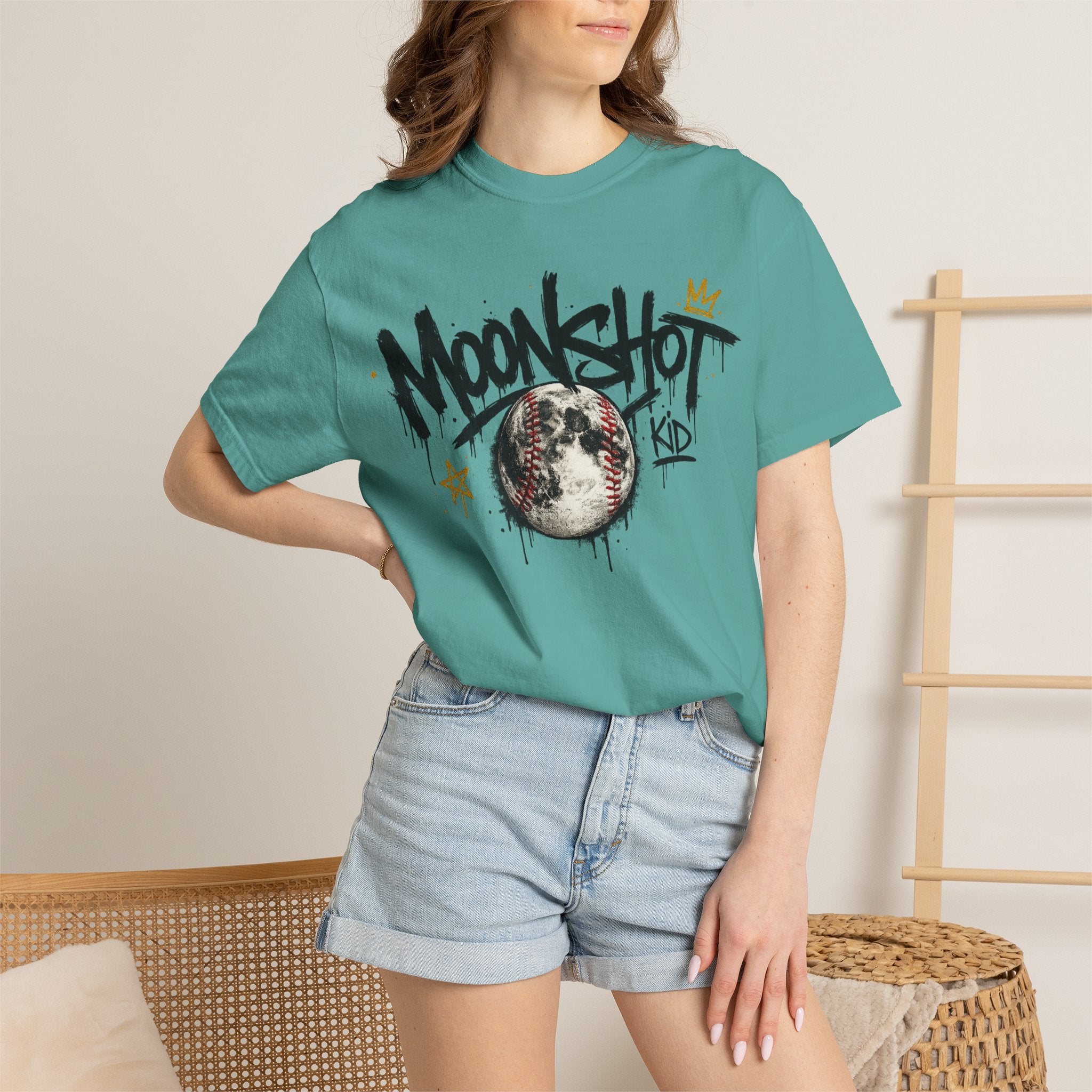 Moonshot Kid Graffiti Tee — DROP 001 | Streetwear Baseball Moon Graphic Shirt