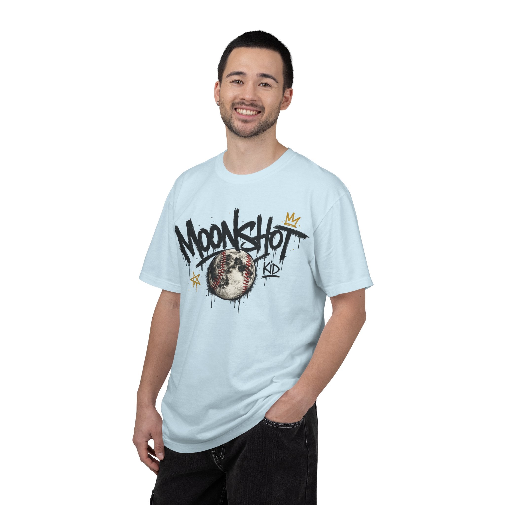 Moonshot Kid Graffiti Tee — DROP 001 | Streetwear Baseball Moon Graphic Shirt