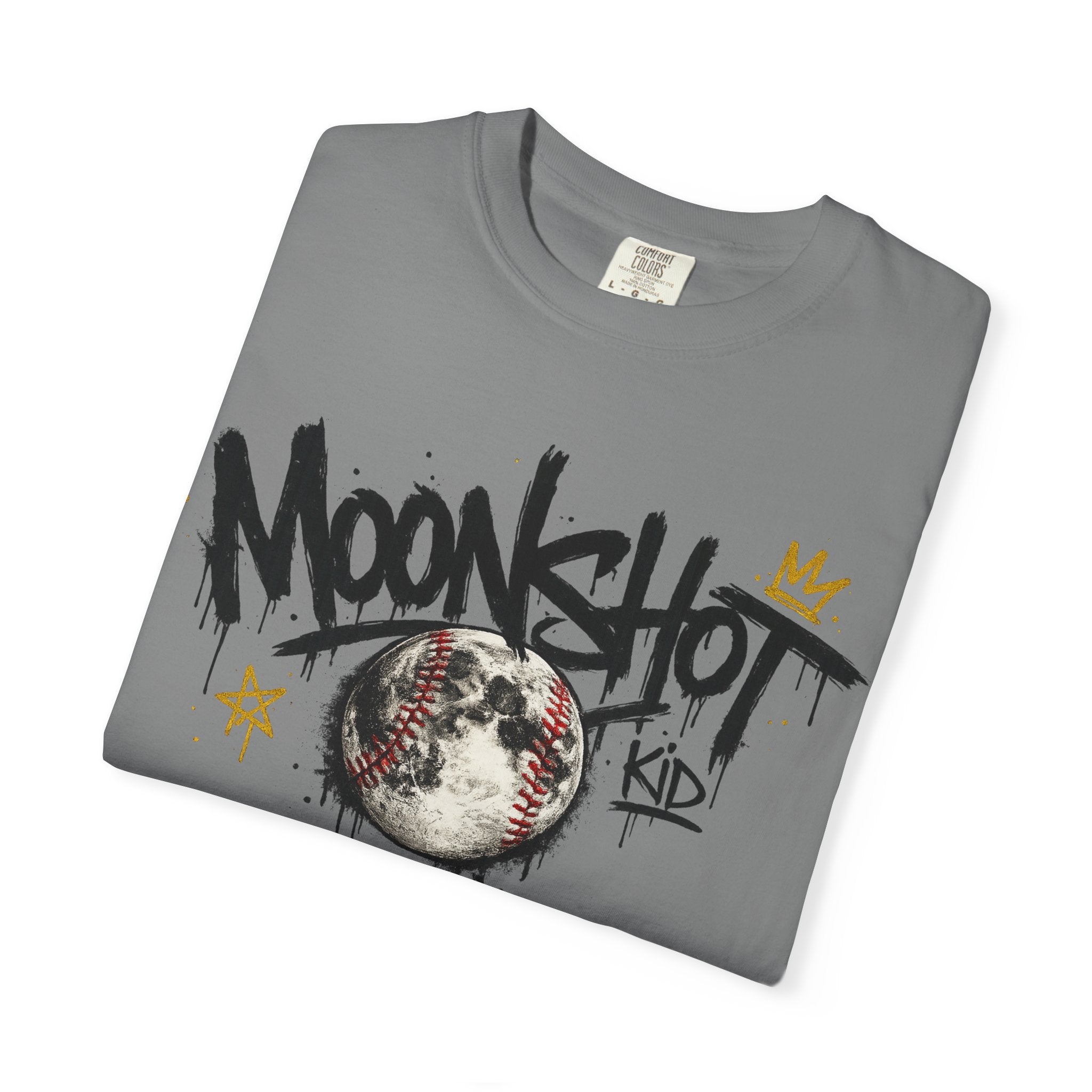 Moonshot Kid Graffiti Tee — DROP 001 | Streetwear Baseball Moon Graphic Shirt