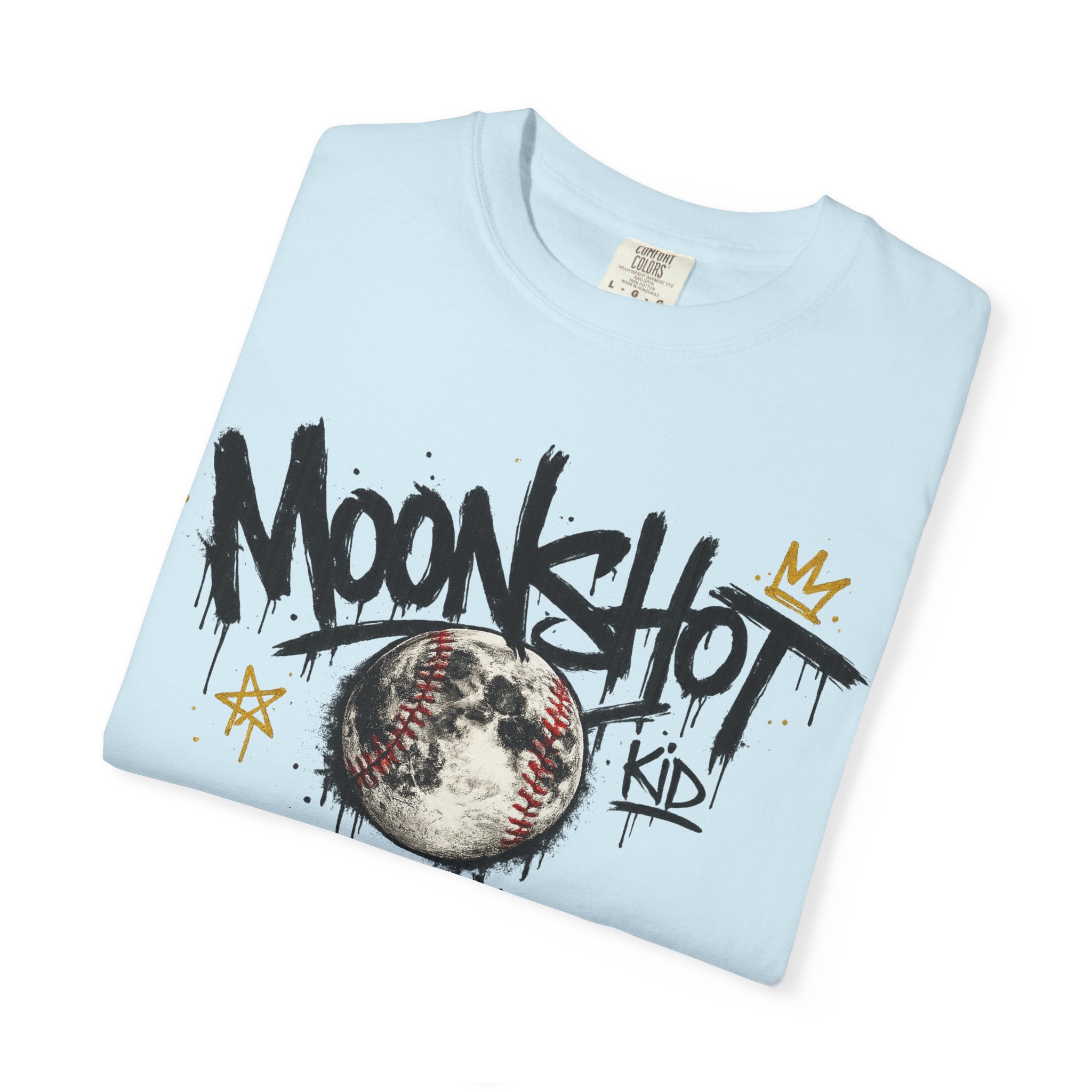 Moonshot Kid Graffiti Tee — DROP 001 | Streetwear Baseball Moon Graphic Shirt