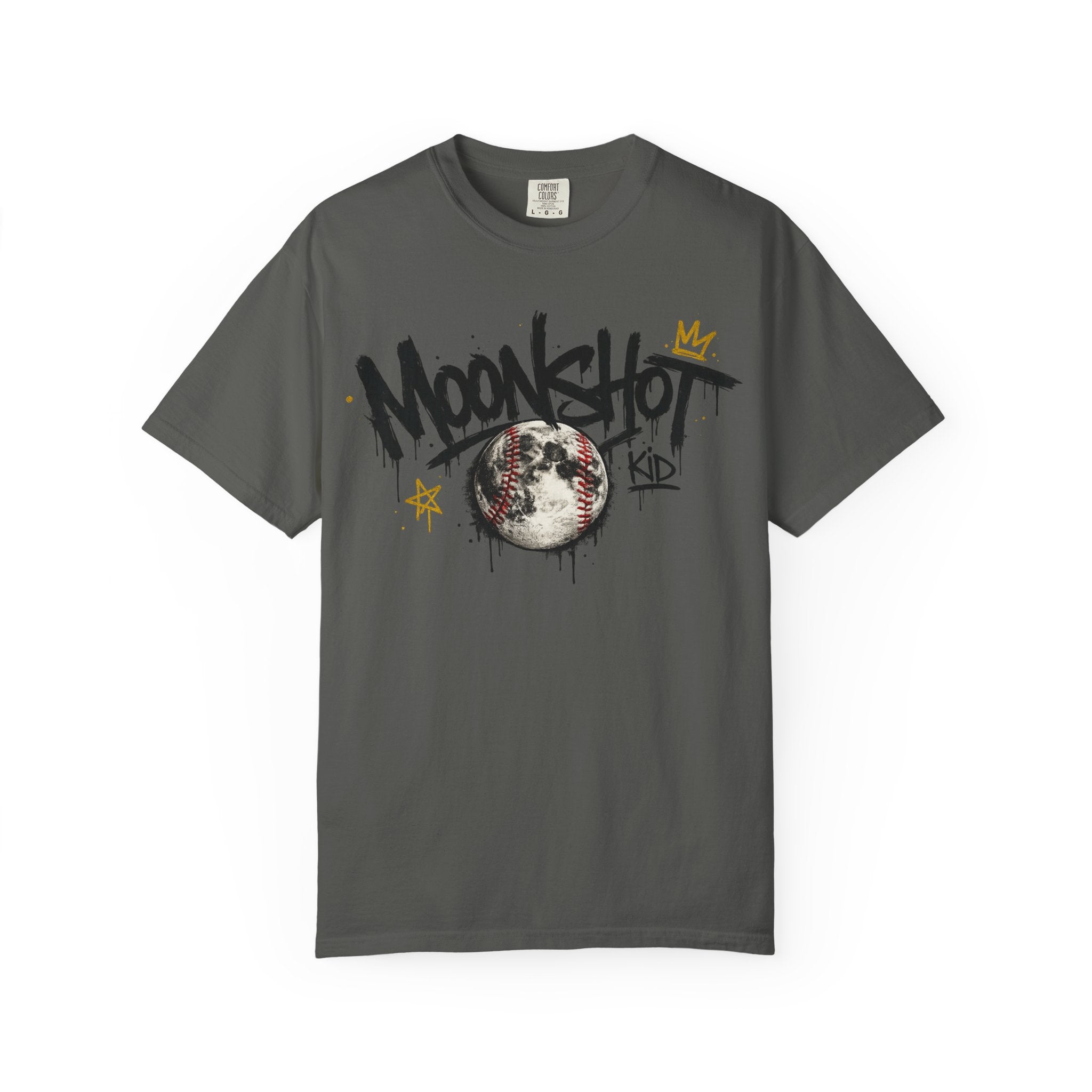 Moonshot Kid Graffiti Tee — DROP 001 | Streetwear Baseball Moon Graphic Shirt