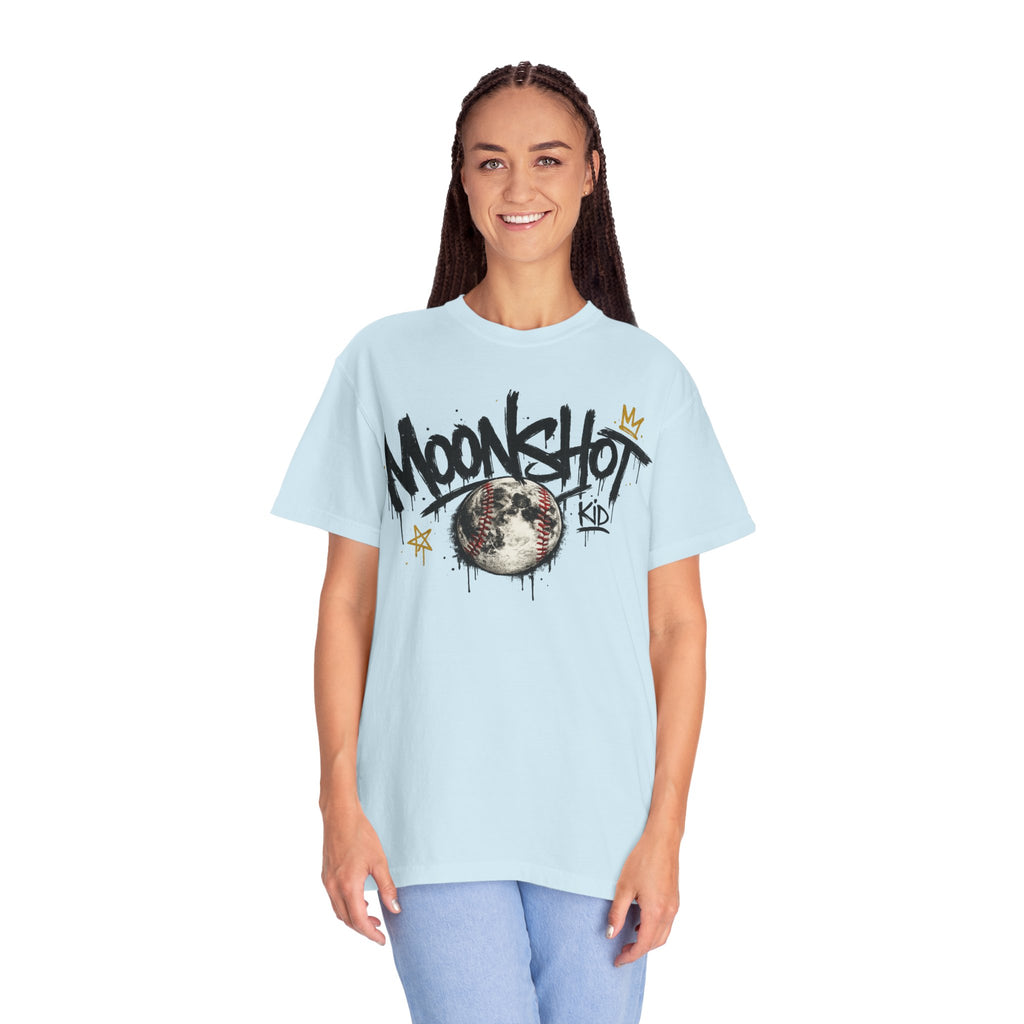 Moonshot Kid Graffiti Tee — DROP 001 | Streetwear Baseball Moon Graphic Shirt