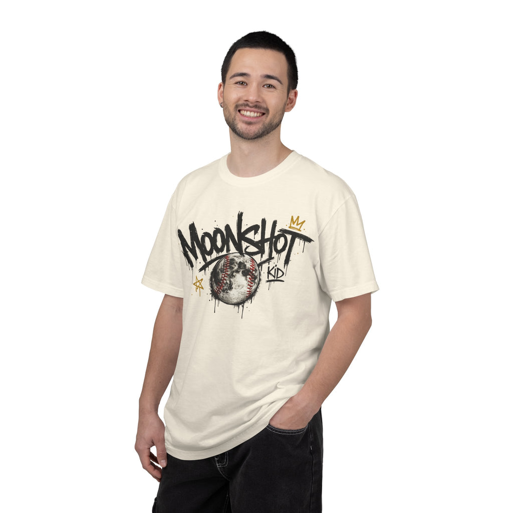 Moonshot Kid Graffiti Tee — DROP 001 | Streetwear Baseball Moon Graphic Shirt