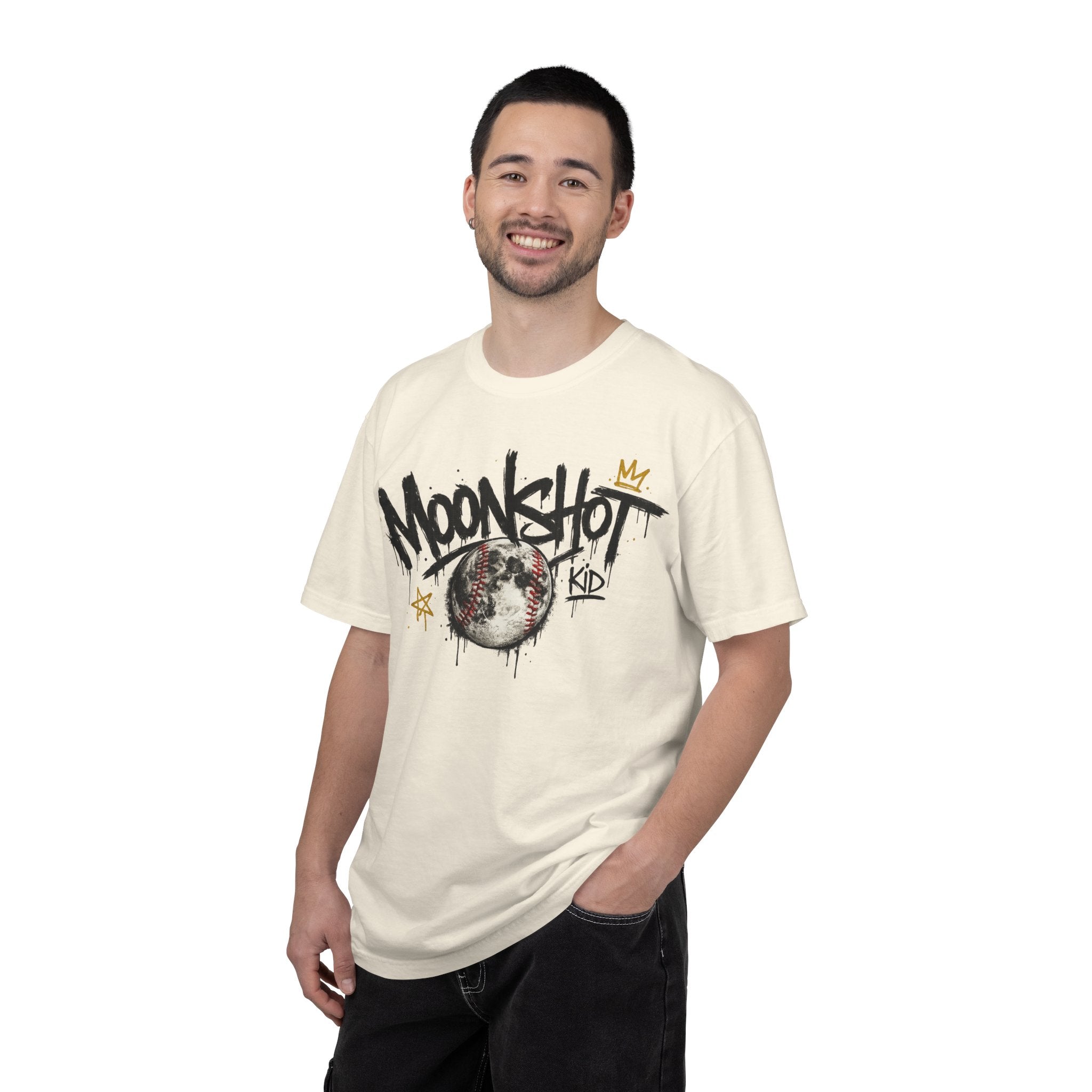 Moonshot Kid Graffiti Tee — DROP 001 | Streetwear Baseball Moon Graphic Shirt