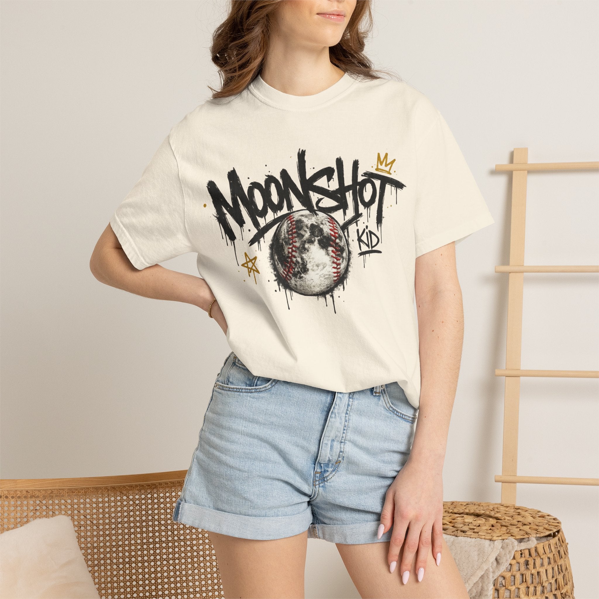 Moonshot Kid Graffiti Tee — DROP 001 | Streetwear Baseball Moon Graphic Shirt