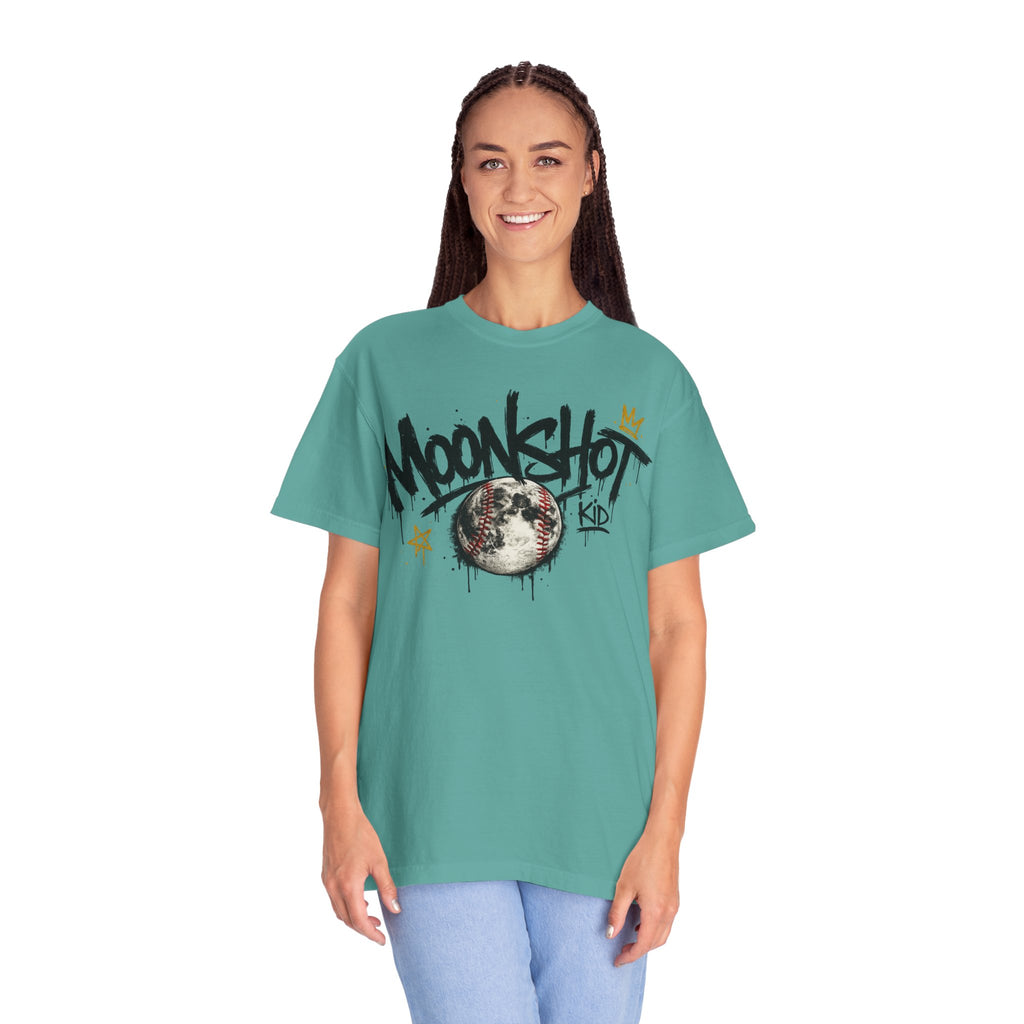 Moonshot Kid Graffiti Tee — DROP 001 | Streetwear Baseball Moon Graphic Shirt