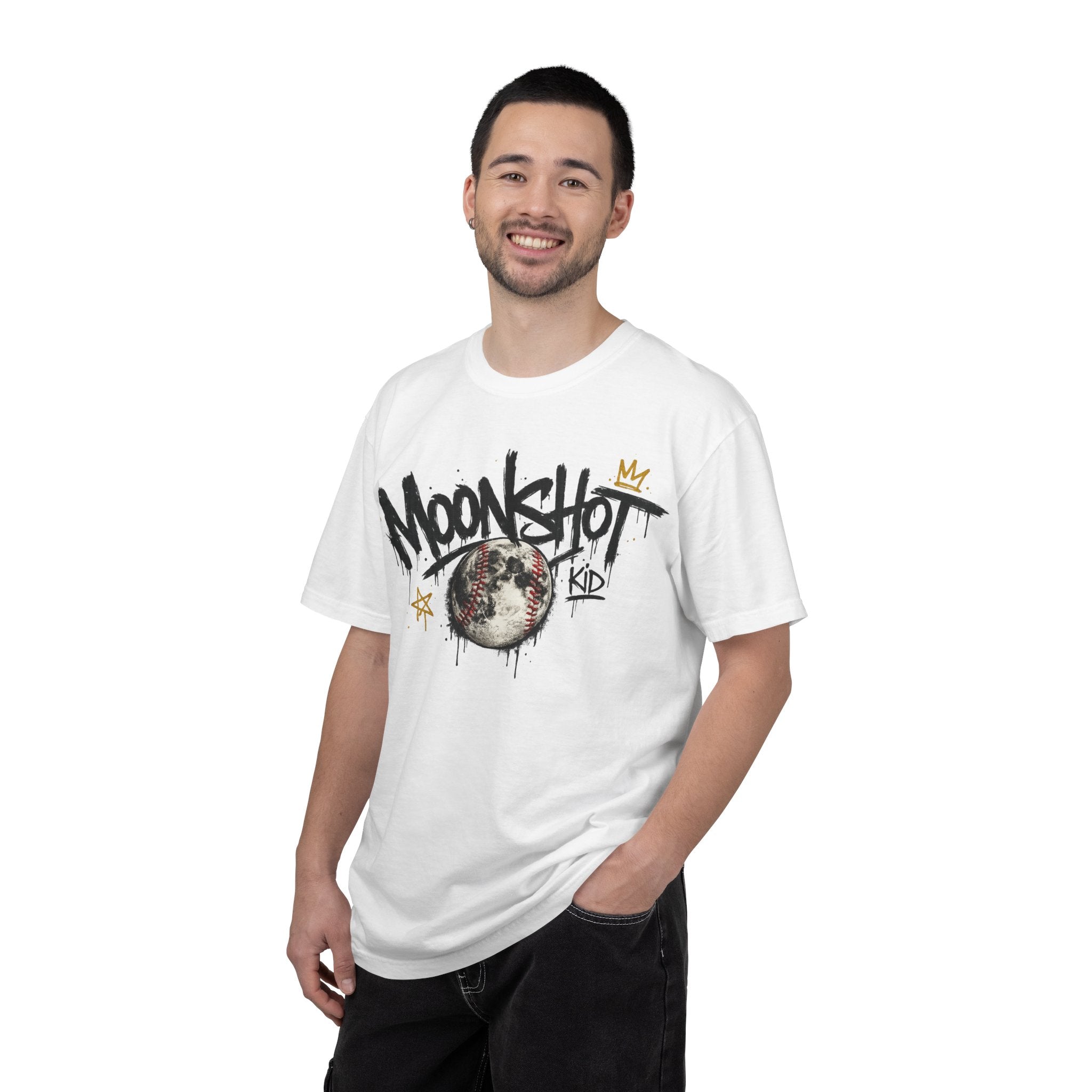 Moonshot Kid Graffiti Tee — DROP 001 | Streetwear Baseball Moon Graphic Shirt
