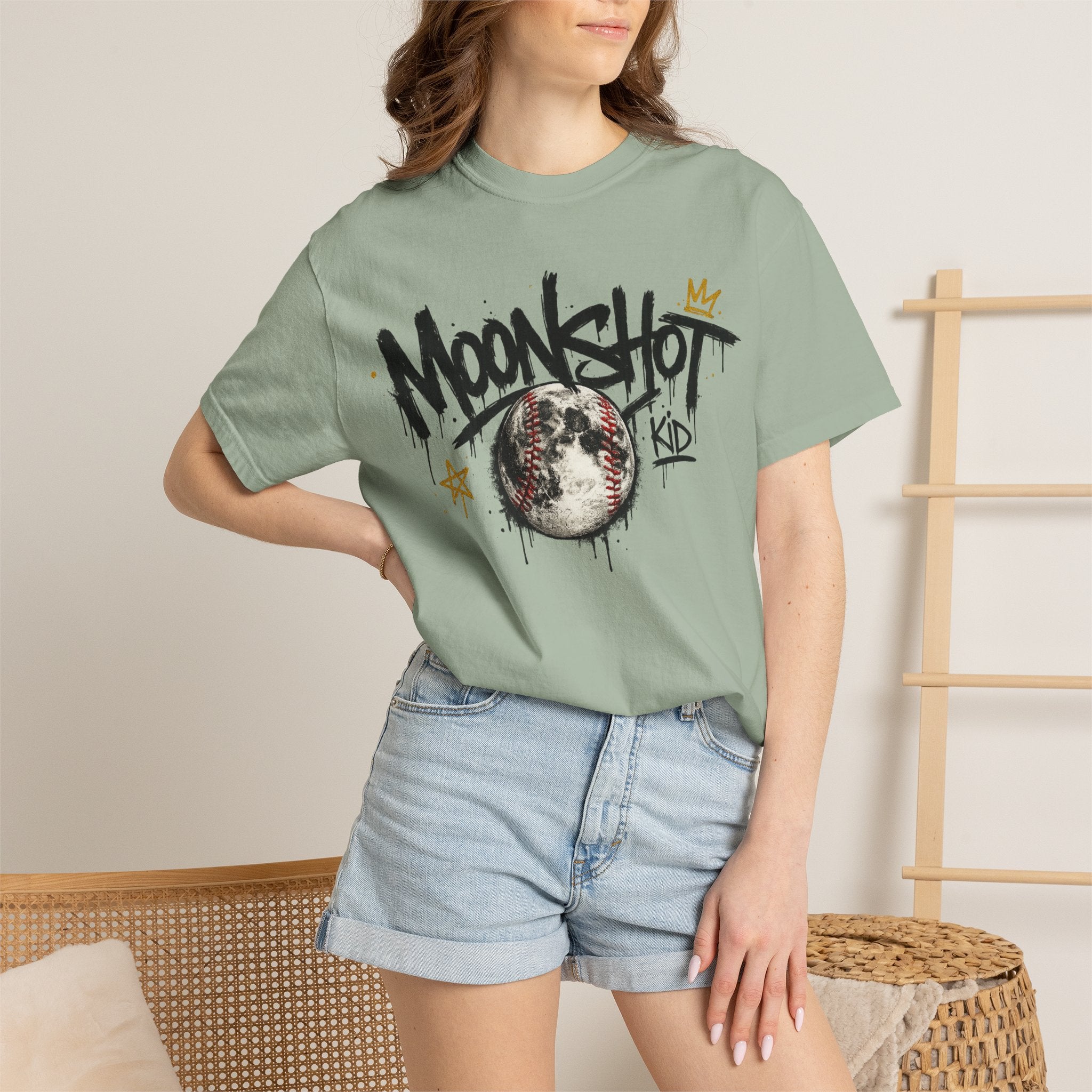 Moonshot Kid Graffiti Tee — DROP 001 | Streetwear Baseball Moon Graphic Shirt