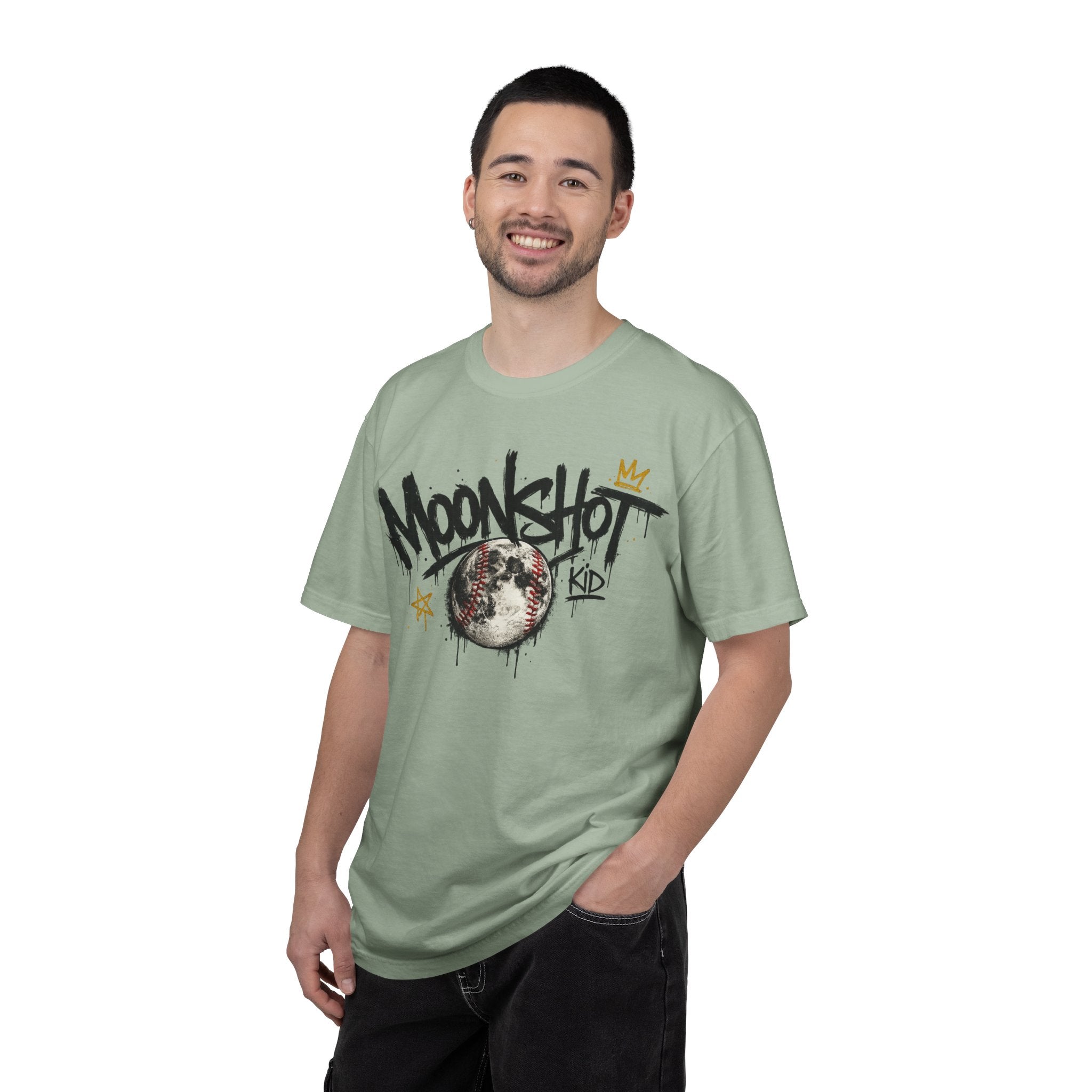Moonshot Kid Graffiti Tee — DROP 001 | Streetwear Baseball Moon Graphic Shirt