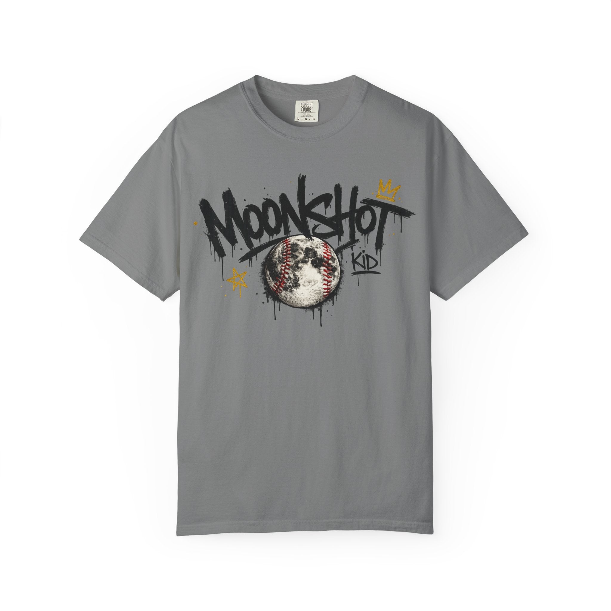 Moonshot Kid Graffiti Tee — DROP 001 | Streetwear Baseball Moon Graphic Shirt