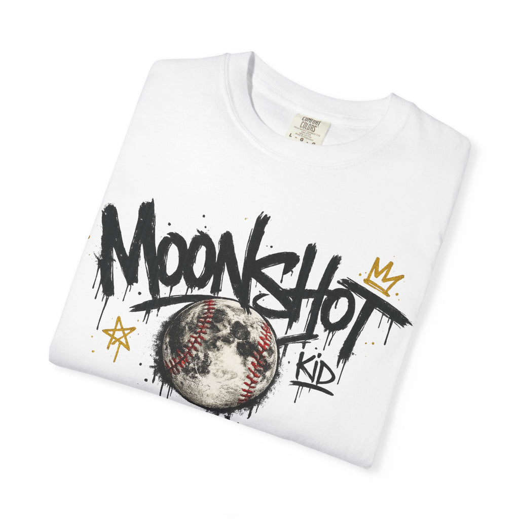 Moonshot Kid Graffiti Tee — DROP 001 | Streetwear Baseball Moon Graphic Shirt