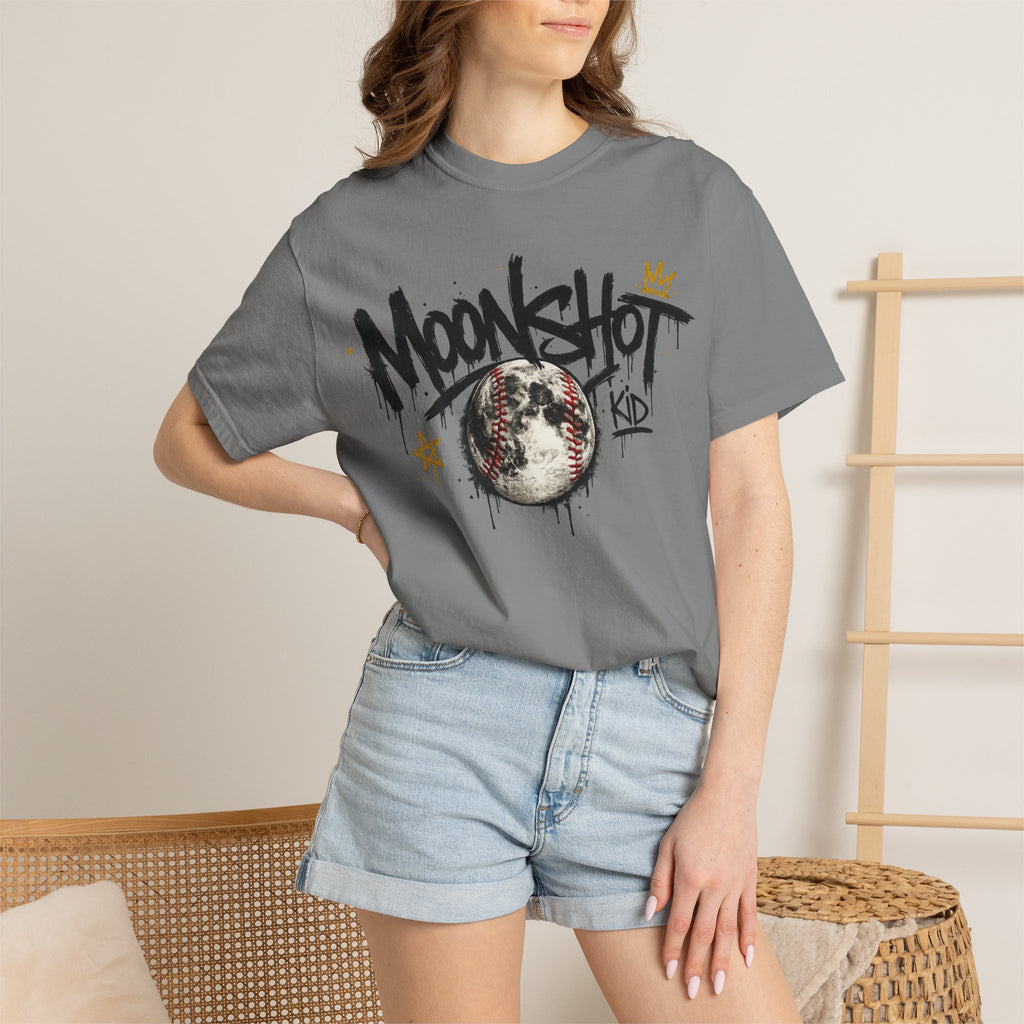 Moonshot Kid Graffiti Tee — DROP 001 | Streetwear Baseball Moon Graphic Shirt