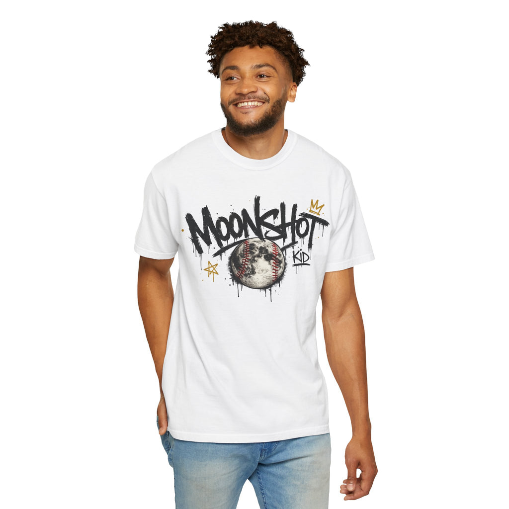 Moonshot Kid Graffiti Tee — DROP 001 | Streetwear Baseball Moon Graphic Shirt