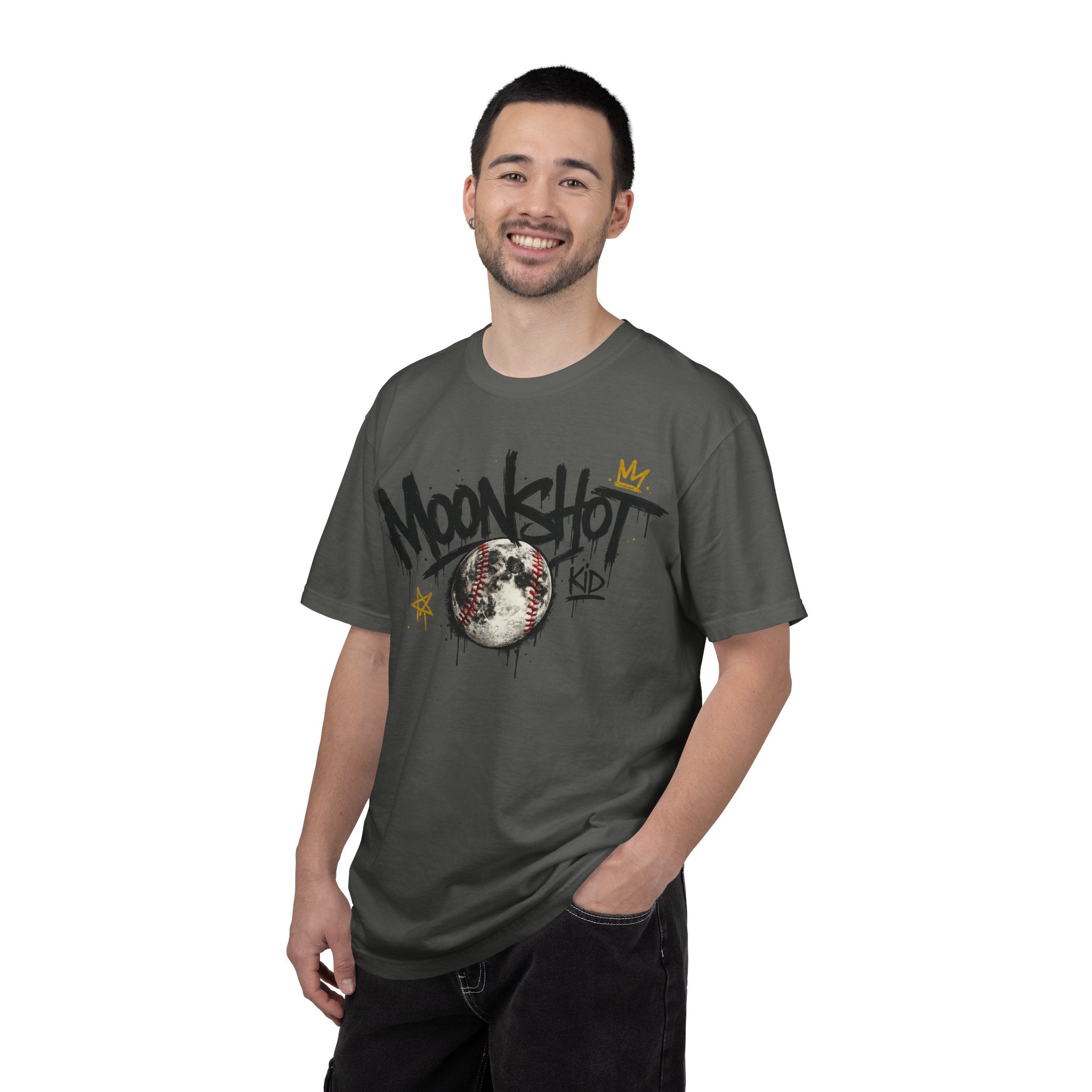 Moonshot Kid Graffiti Tee — DROP 001 | Streetwear Baseball Moon Graphic Shirt