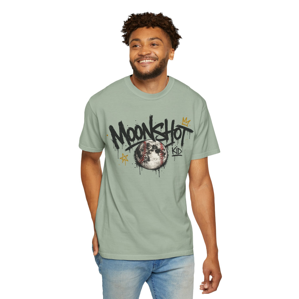 Moonshot Kid Graffiti Tee — DROP 001 | Streetwear Baseball Moon Graphic Shirt