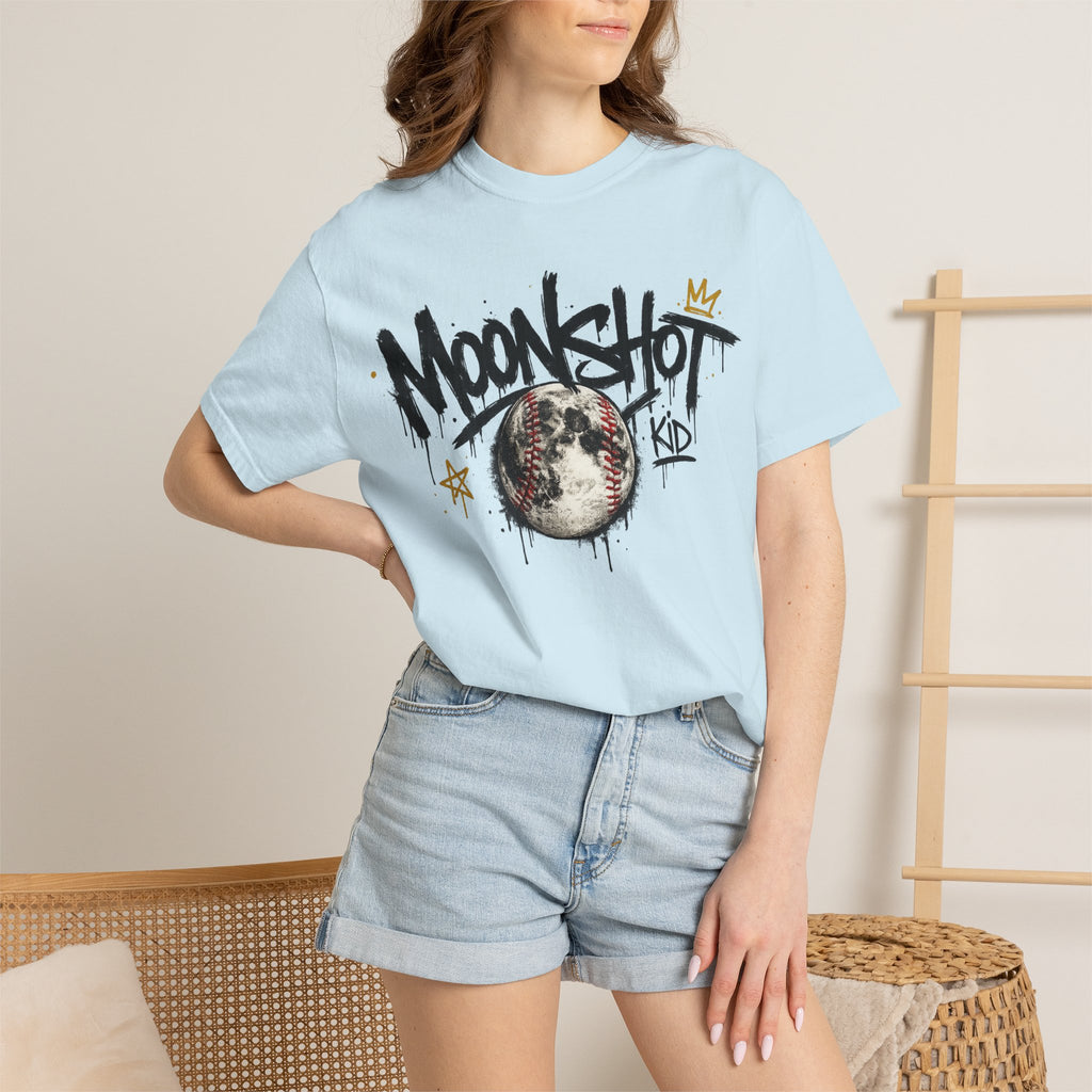 Moonshot Kid Graffiti Tee — DROP 001 | Streetwear Baseball Moon Graphic Shirt