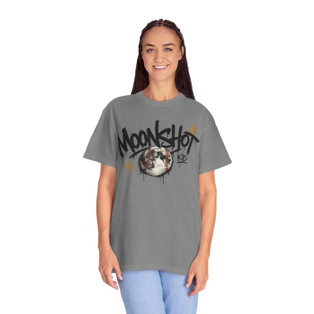 Moonshot Kid Graffiti Tee — DROP 001 | Streetwear Baseball Moon Graphic Shirt