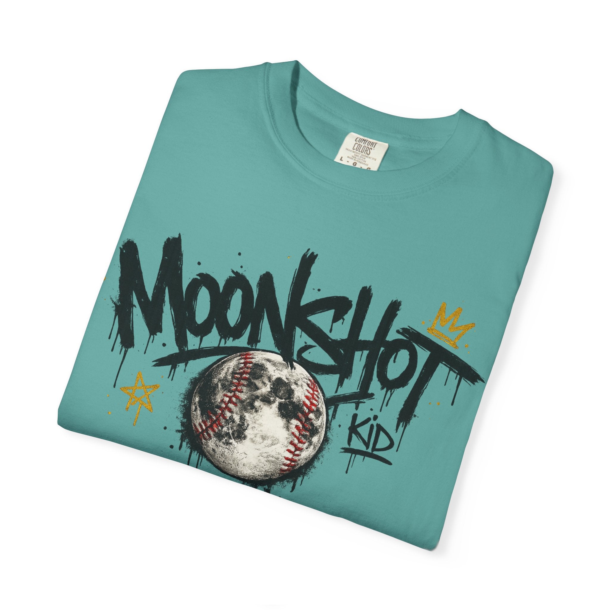 Moonshot Kid Graffiti Tee — DROP 001 | Streetwear Baseball Moon Graphic Shirt