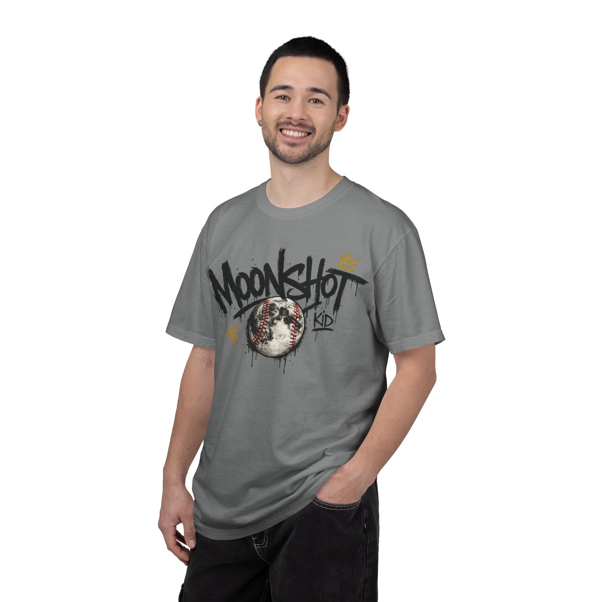 Moonshot Kid Graffiti Tee — DROP 001 | Streetwear Baseball Moon Graphic Shirt