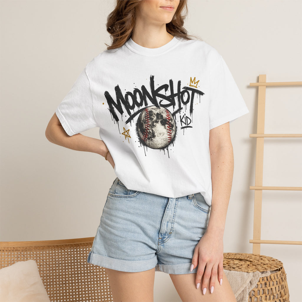 Moonshot Kid Graffiti Tee — DROP 001 | Streetwear Baseball Moon Graphic Shirt