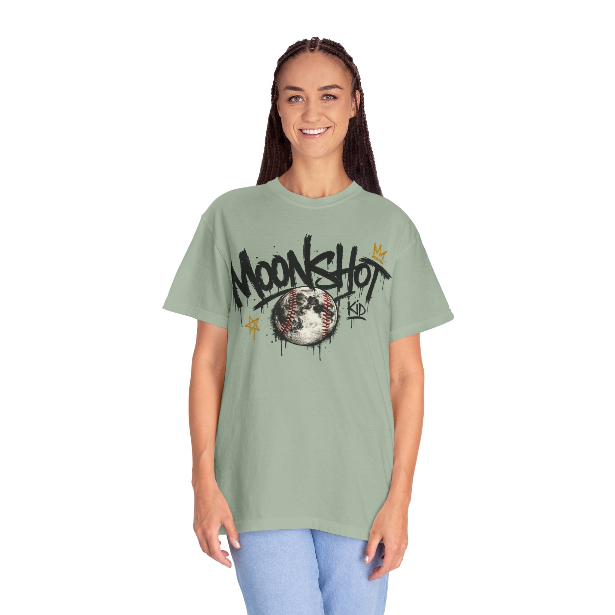 Moonshot Kid Graffiti Tee — DROP 001 | Streetwear Baseball Moon Graphic Shirt