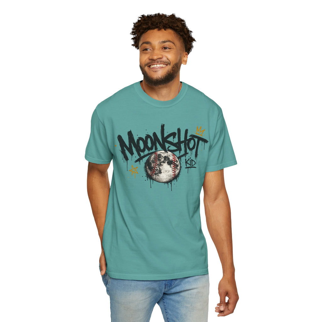 Moonshot Kid Graffiti Tee — DROP 001 | Streetwear Baseball Moon Graphic Shirt